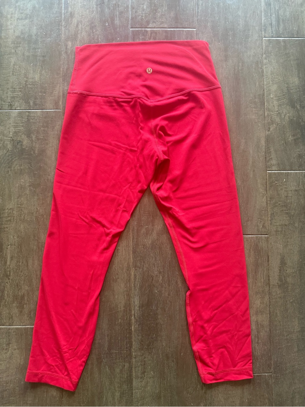 lululemon athletica Solid Red Ankle Leggings Stretch Gold Logo Size 8